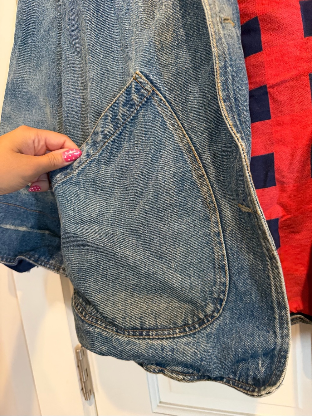 Vintage Women’s Denim Jacket with Red Plaid Lining 100% Cotton - Picture 3 of 6